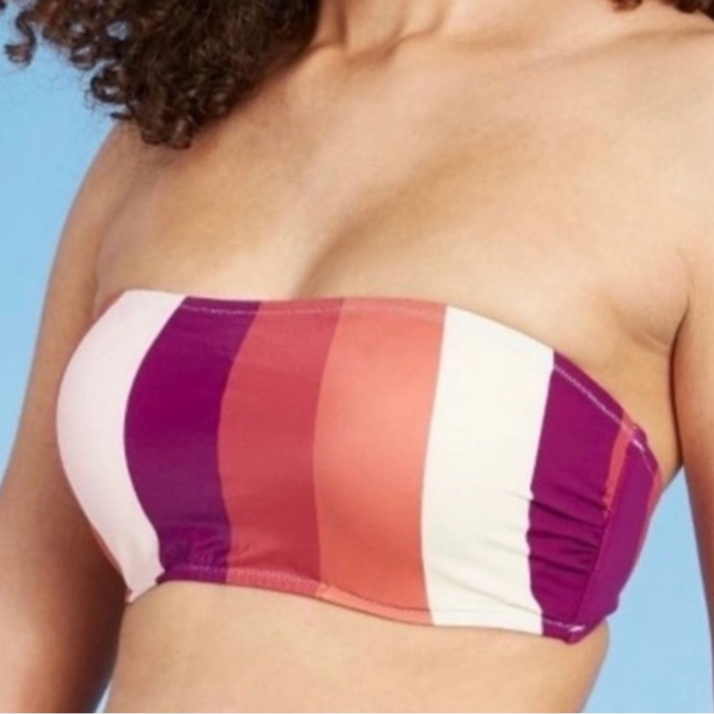 Stripe Bandeau Strapless Bikini Top